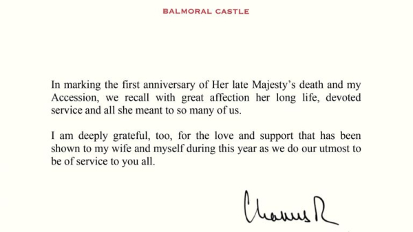 King Charles pays tribute to Queen Elizabeth II on the first anniversary of her death